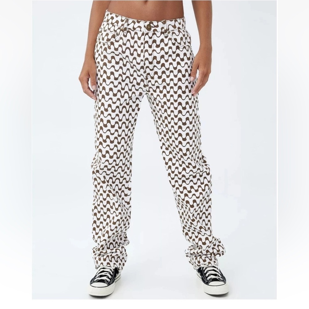 Cotton On Brown White Swirl Patterned‎ Long Straight Leg Pants Size 8